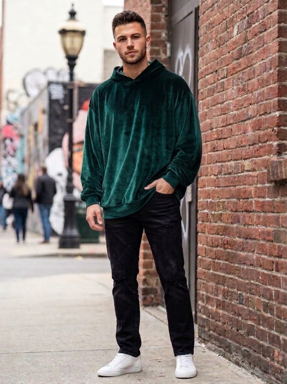 MASSIVE LUXURY EDITION Emerald Green Velvet Boxy Hoodie M